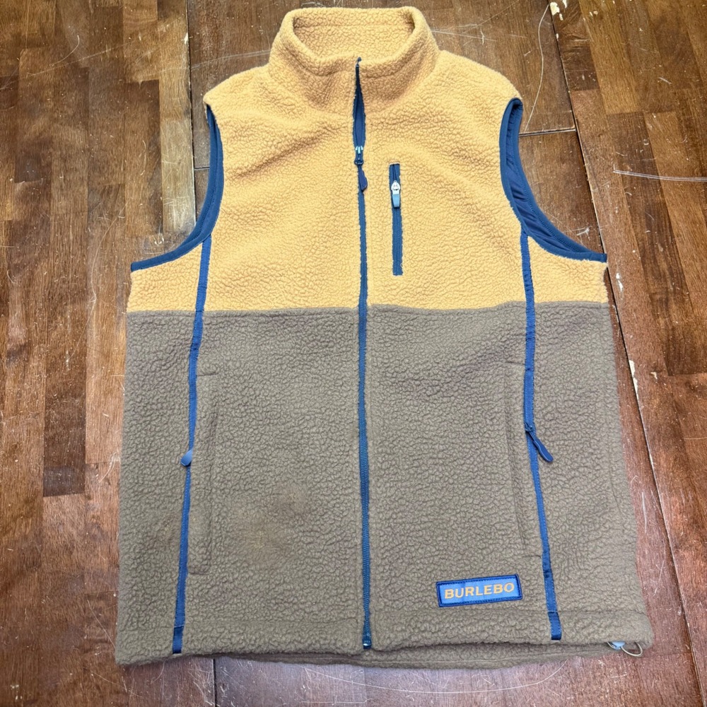 Burlebo Sherpa Fleece Vest Mens Small Tan Brown‎ Colorblock Full Zip